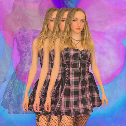 Funki Findz | Dresses | Women's Fairy Grunge Plaid Mini Dress