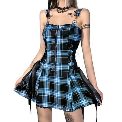 Funki Findz | Dresses | Women's Gothic Plaid Pleated Dress