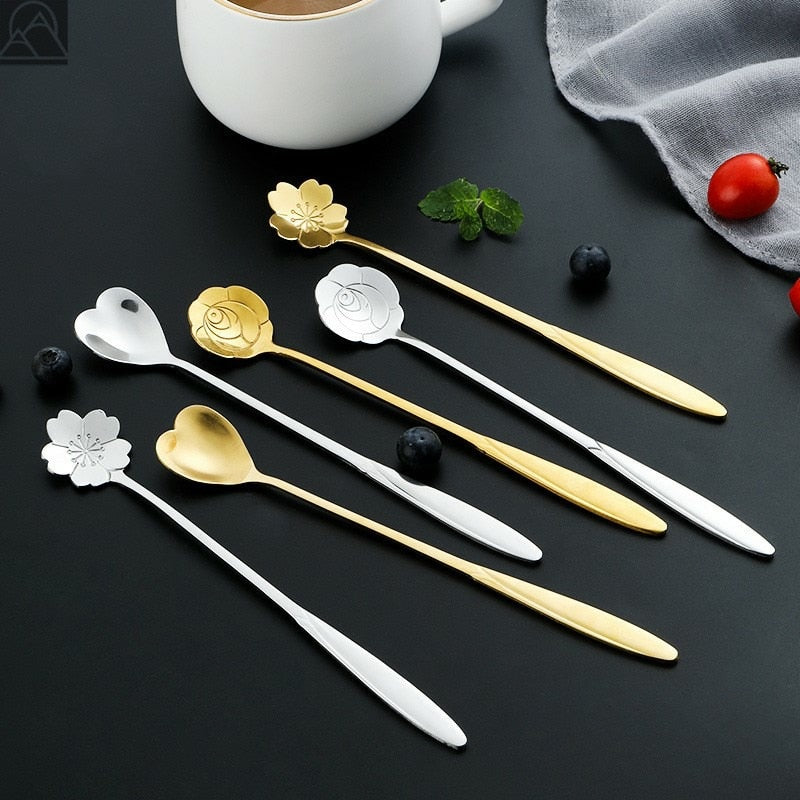 Funki Findz | Spoons |  Flower Spoons | Long Handle Spoons 4Pc