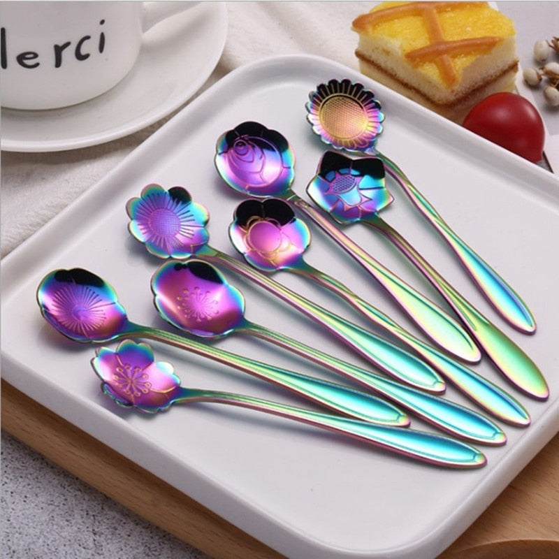 Funki Findz | Spoons | Flower Gold Dessert Spoons 8 Pcs Set