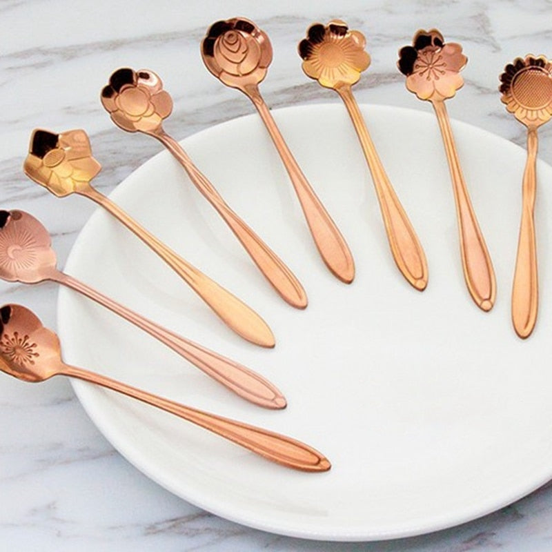 Funki Findz | Spoons | Flower Gold Dessert Spoons 8 Pcs Set