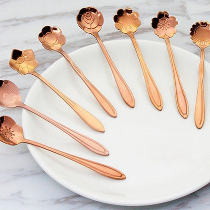 Funki Findz | Spoons | Flower Gold Dessert Spoons 8 Pcs Set
