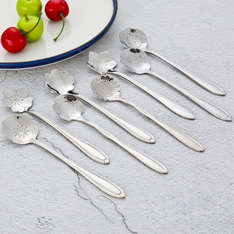 Funki Findz | Spoons | Flower Gold Dessert Spoons 8 Pcs Set