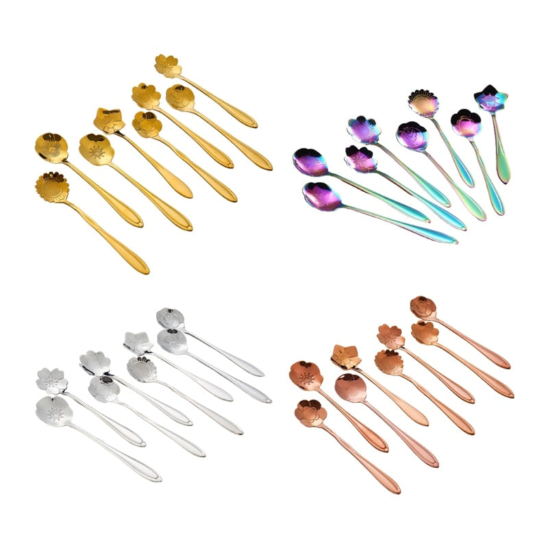 Funki Findz | Spoons | Flower Gold Dessert Spoons 8 Pcs Set