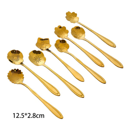 Funki Findz | Spoons | Flower Gold Dessert Spoons 8 Pcs Set