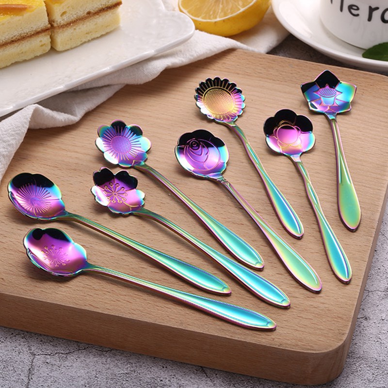 Funki Findz | Spoons | Flower Gold Dessert Spoons 8 Pcs Set