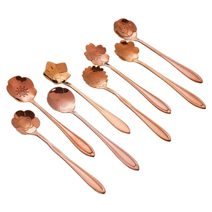 Funki Findz | Spoons | Flower Gold Dessert Spoons 8 Pcs Set