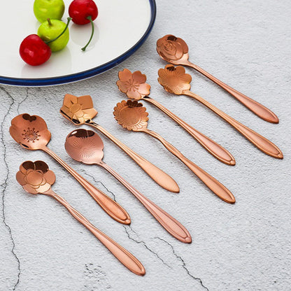 Funki Findz | Spoons | Flower Gold Dessert Spoons 8 Pcs Set