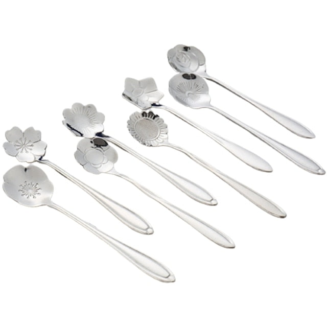 Funki Findz | Spoons | Flower Gold Dessert Spoons 8 Pcs Set