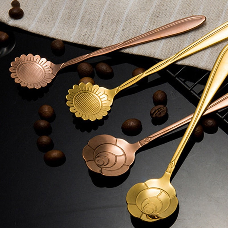 Funki Findz | Spoons | Vintage Gold Flower Coffee Spoons 8 Pcs