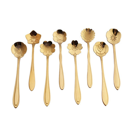 Funki Findz | Spoons | Vintage Gold Flower Coffee Spoons 8 Pcs