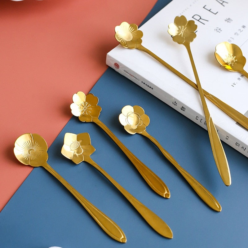 Funki Findz | Spoons | Vintage Gold Flower Coffee Spoons 8 Pcs