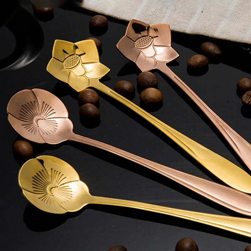 Funki Findz | Spoons | Vintage Gold Flower Coffee Spoons 8 Pcs