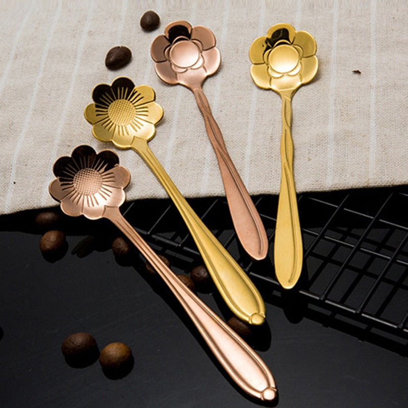 Funki Findz | Spoons | Vintage Gold Flower Coffee Spoons 8 Pcs
