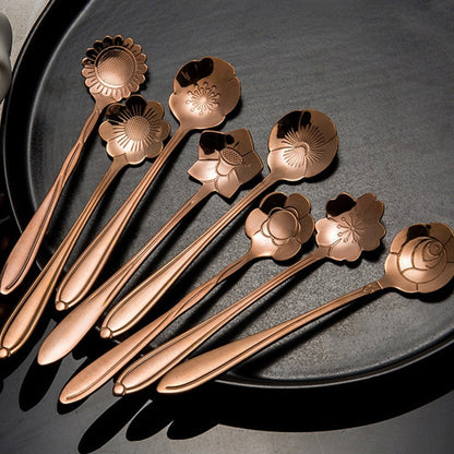 Funki Findz | Spoons | Vintage Gold Flower Coffee Spoons 8 Pcs