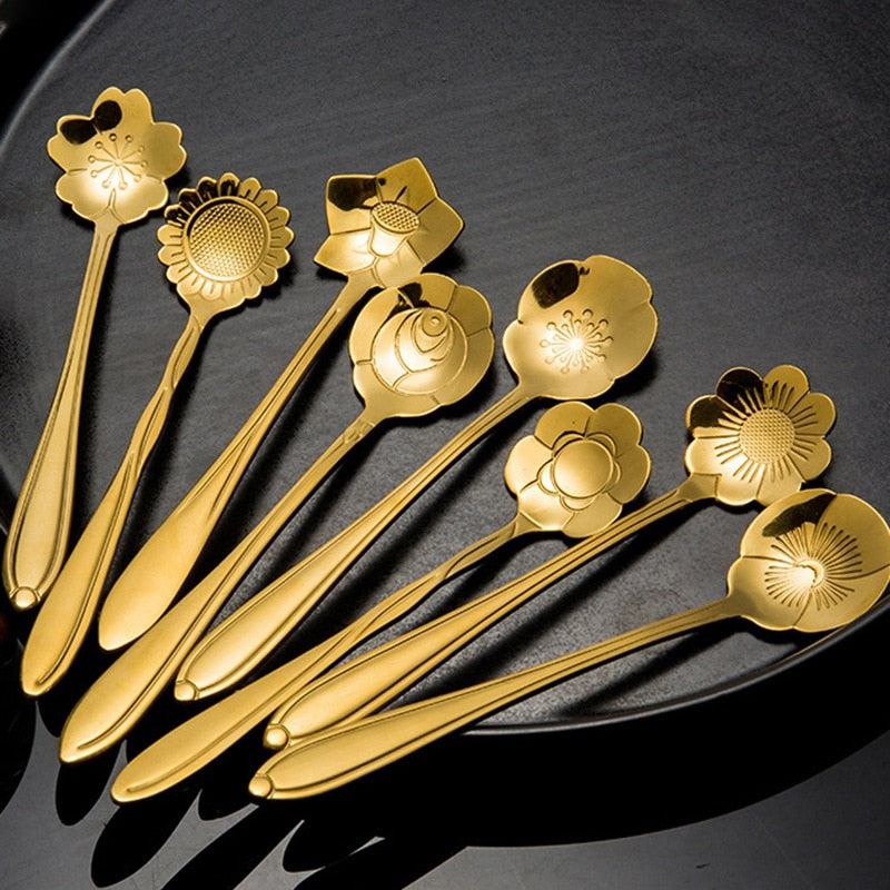 Funki Findz | Spoons | Vintage Gold Flower Coffee Spoons 8 Pcs