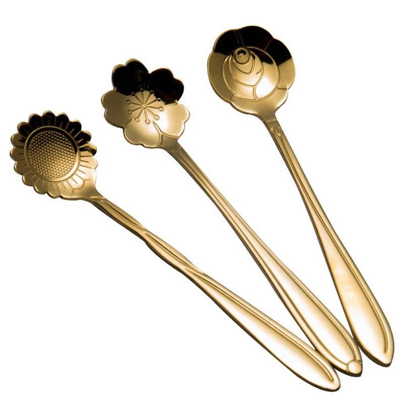 Funki Findz | Spoons | Vintage Gold Flower Coffee Spoons 8 Pcs