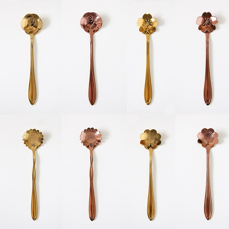 Funki Findz | Spoons | Vintage Gold Flower Coffee Spoons 8 Pcs