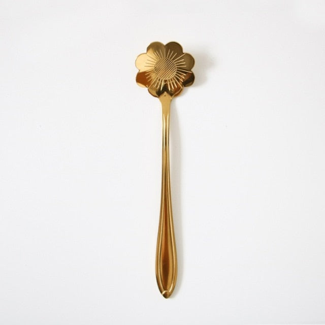 Funki Findz | Spoons | Vintage Gold Flower Coffee Spoons 8 Pcs