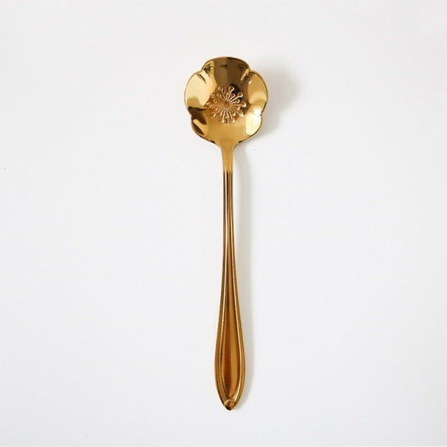 Funki Findz | Spoons | Vintage Gold Flower Coffee Spoons 8 Pcs