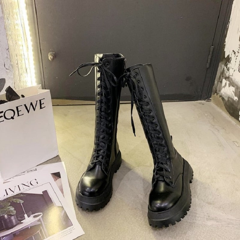 Funki Findz | Boots | Women's Lace Up Chunky Gothic Boots