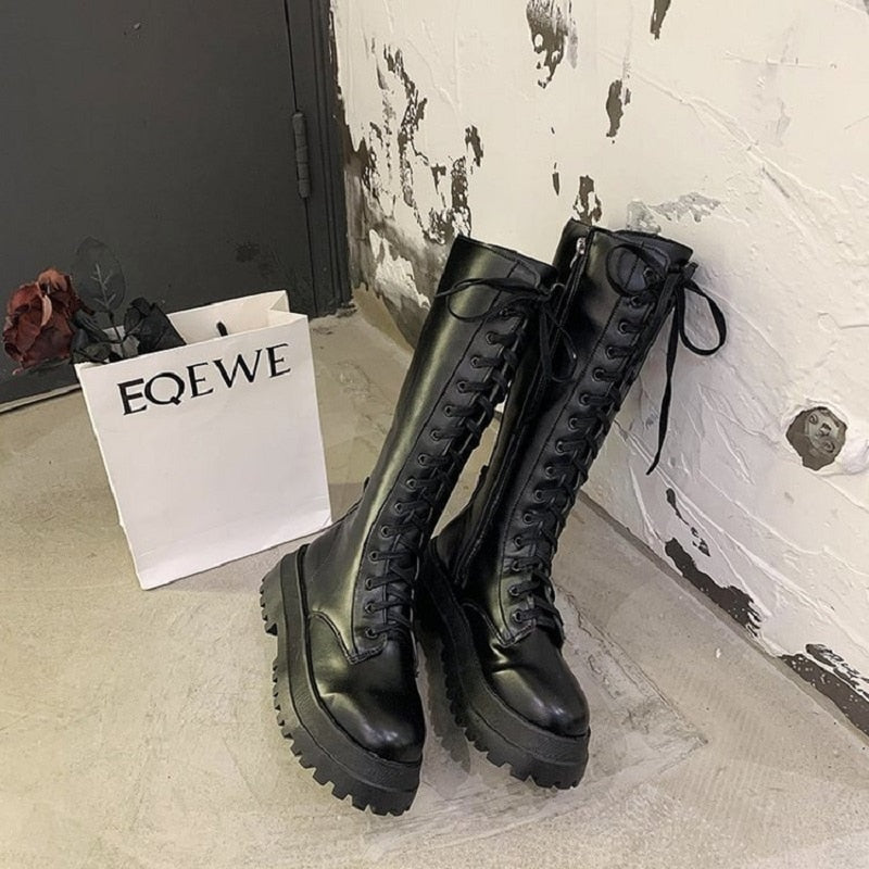 Funki Findz | Boots | Women's Lace Up Chunky Gothic Boots