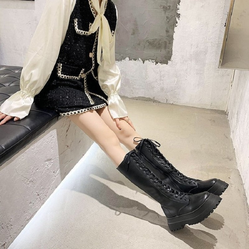 Funki Findz | Boots | Women's Lace Up Chunky Gothic Boots