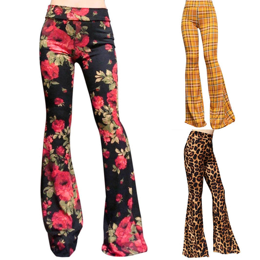 Funki Findz | Pants | Women's Plaid Leopard Flower Print Flares