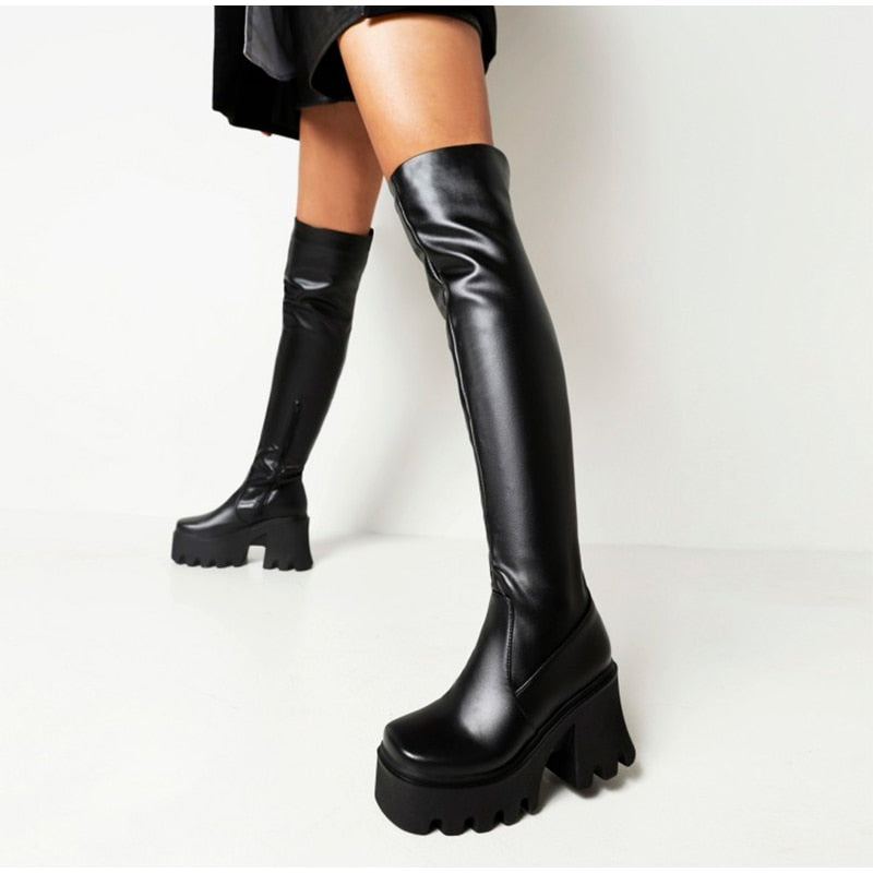 Funki Findz | Boots | Women's Chunky Heel Over the Knee Boots