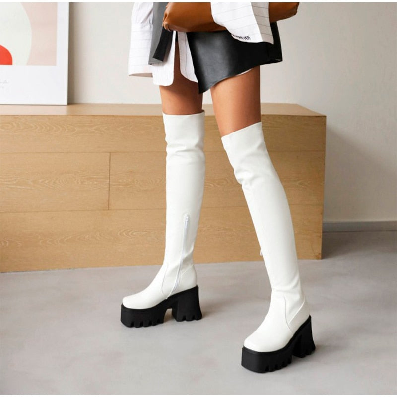 Funki Findz | Boots | Women's Chunky Heel Over the Knee Boots