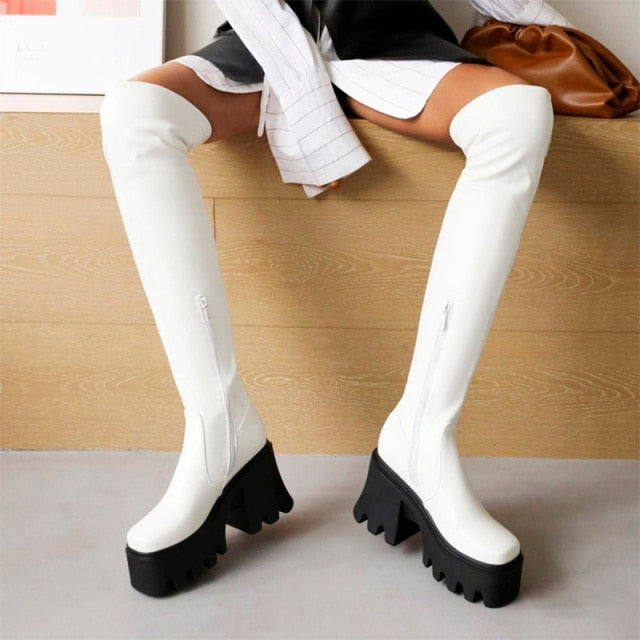 Funki Findz | Boots | Women's Chunky Heel Over the Knee Boots