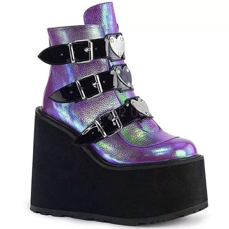 Funki Findz | Boots | Women's Buckle Strap Wedge Ankle Boots