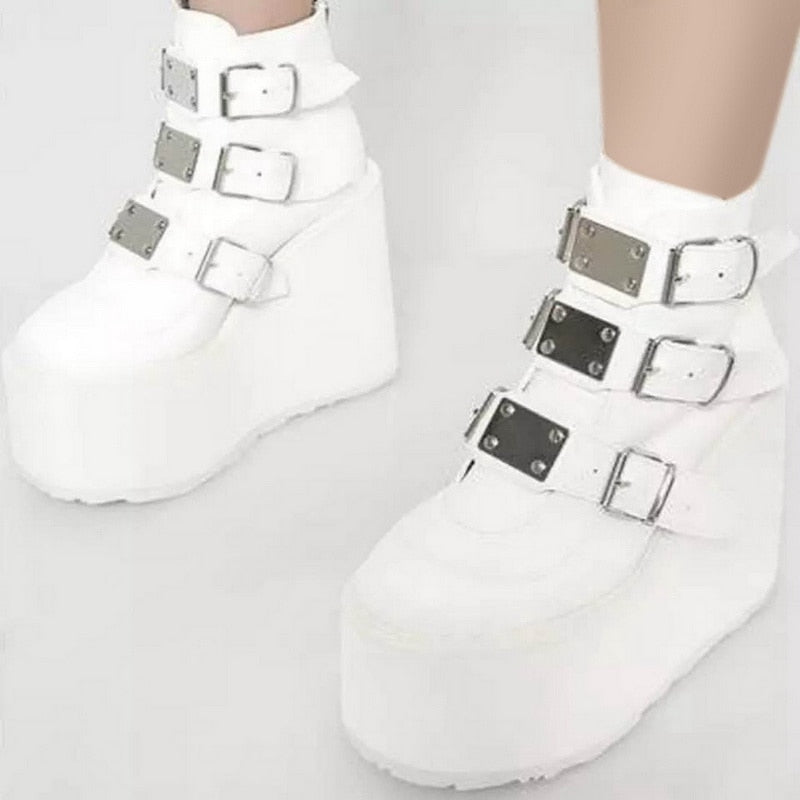 Funki Findz | Boots | Women's Buckle Strap Wedge Ankle Boots