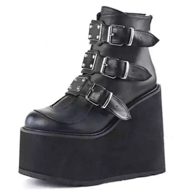 Funki Buys | Boots | Women's Buckle Ankle Boots | Women Punk Platform Boots