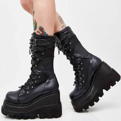 Funki Findz | Boots | Women's Punk High Platform Wedge Boots