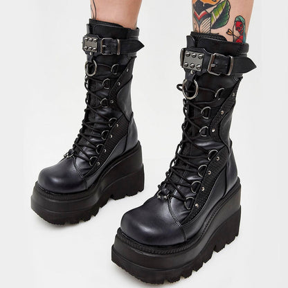 Funki Findz | Boots | Women's Punk High Platform Wedge Boots