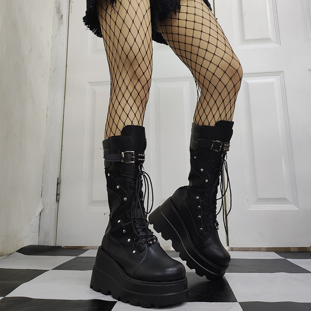 Funki Findz | Boots | Women's Punk High Platform Wedge Boots