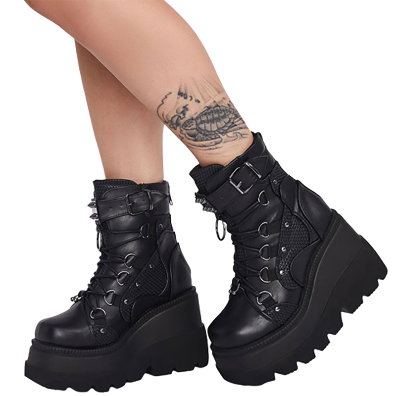 Funki Findz | Boots | Women's Punk High Platform Wedge Boots