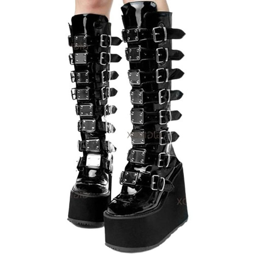 Funki Findz | Boots | Women's High Platform Wedge Buckle Boot