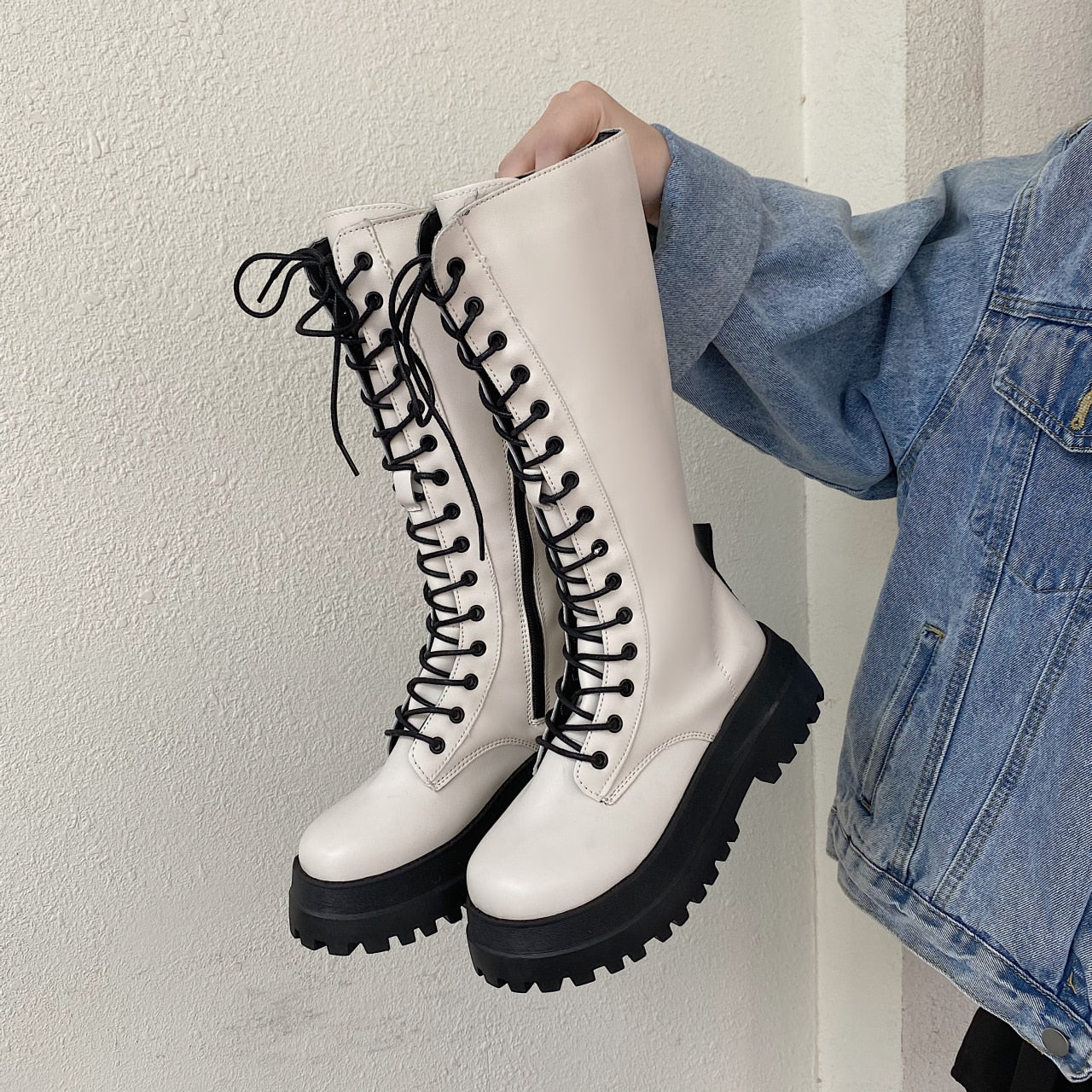 Funki Findz | Boots | Women's White Gothic Punk Lace Up Boots