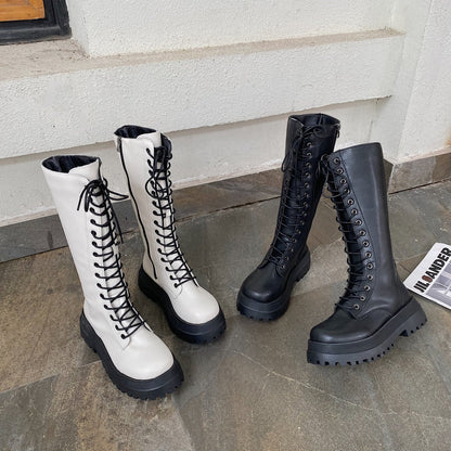 Funki Findz | Boots | Women's White Gothic Punk Lace Up Boots