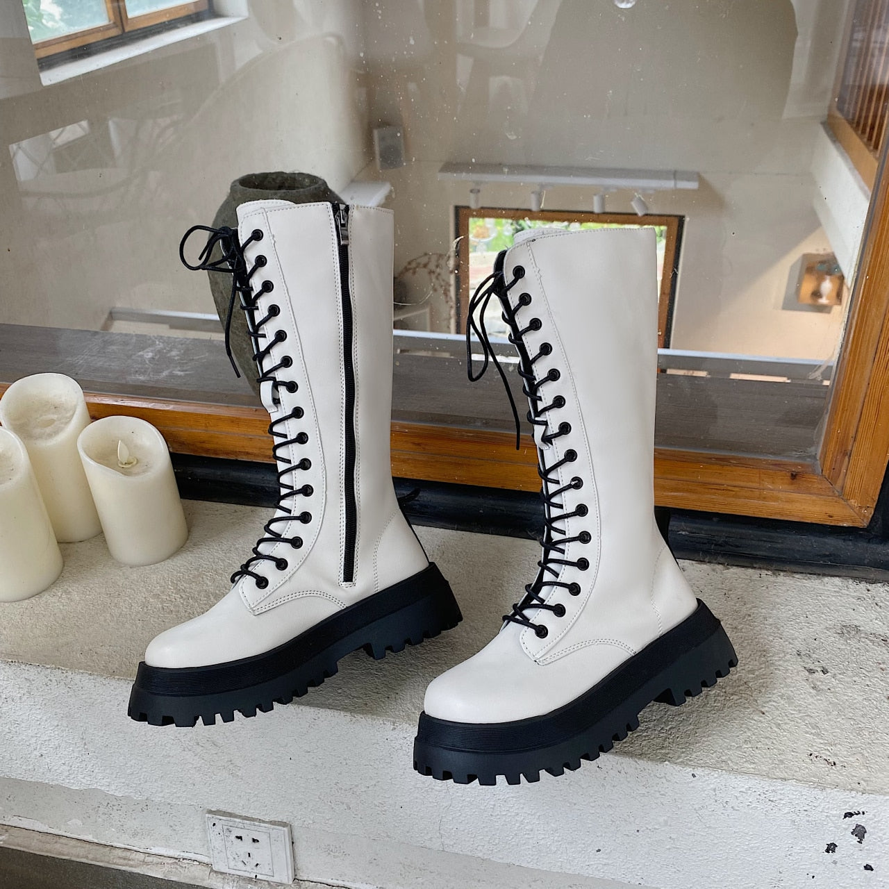 Funki Findz | Boots | Women's White Gothic Punk Lace Up Boots