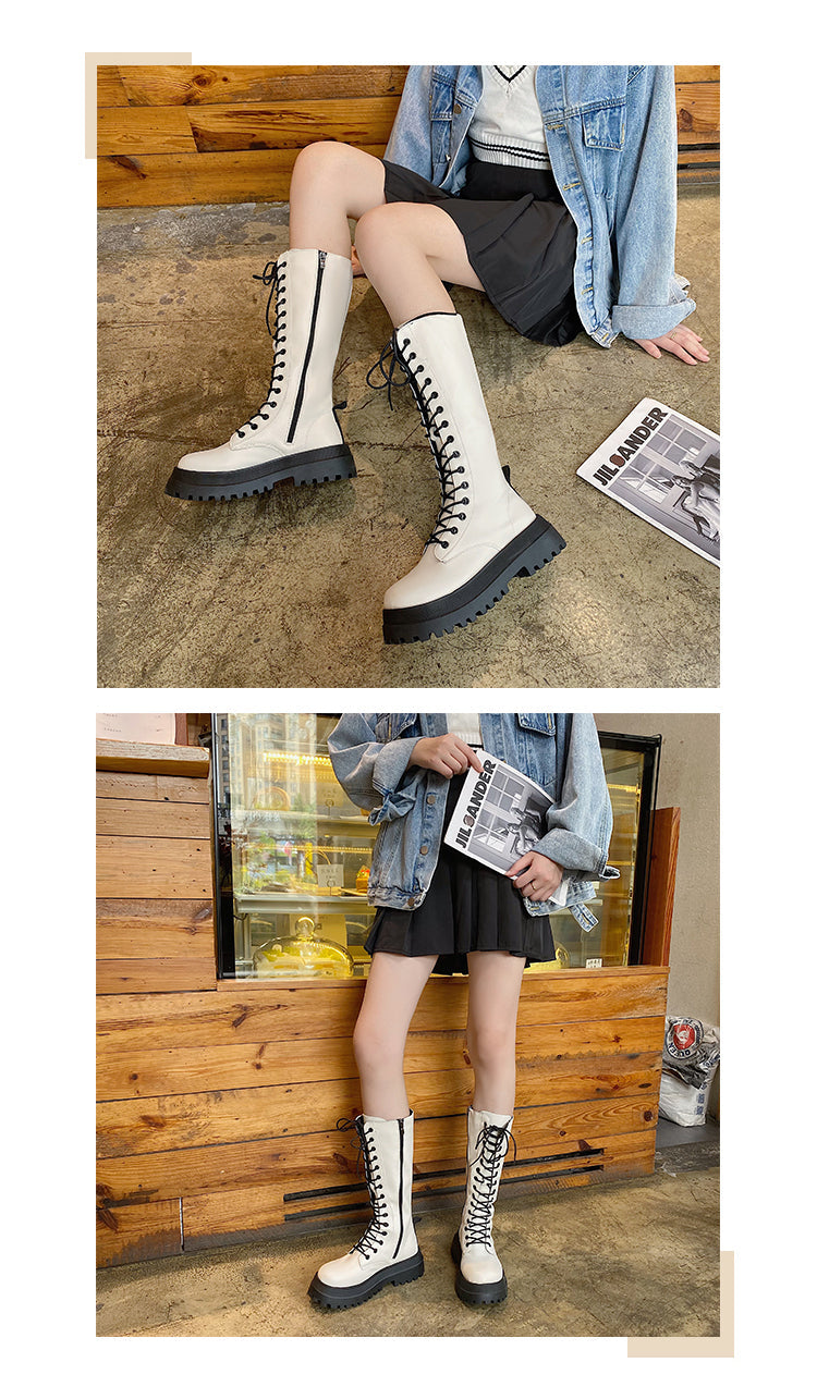Funki Findz | Boots | Women's White Gothic Punk Lace Up Boots