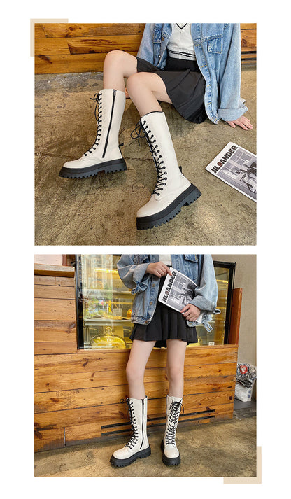 Funki Findz | Boots | Women's White Gothic Punk Lace Up Boots