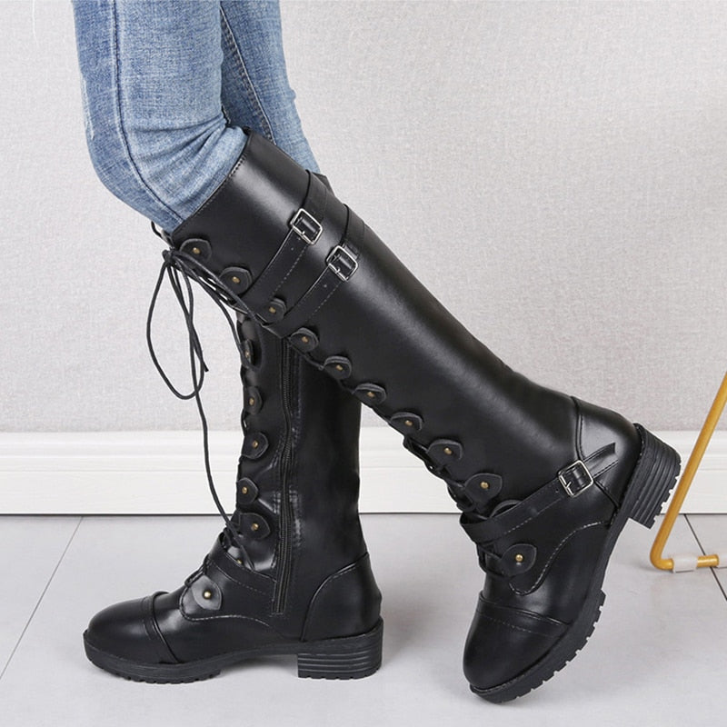 Funki Findz | Boots | Women's Roman Lace Up High Flat Boots