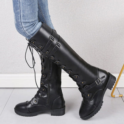 Funki Findz | Boots | Women's Roman Lace Up High Flat Boots