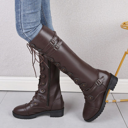 Funki Findz | Boots | Women's Roman Lace Up High Flat Boots