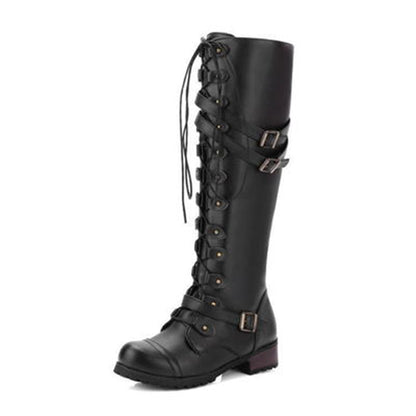 Funki Findz | Boots | Women's Roman Lace Up High Flat Boots