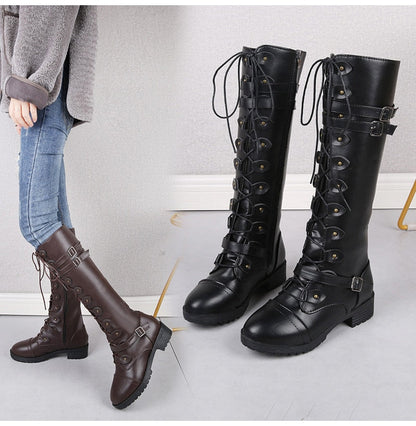 Funki Findz | Boots | Women's Roman Lace Up High Flat Boots