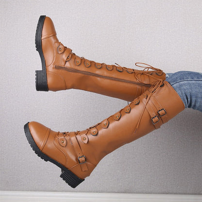 Funki Findz | Boots | Women's Roman Lace Up High Flat Boots